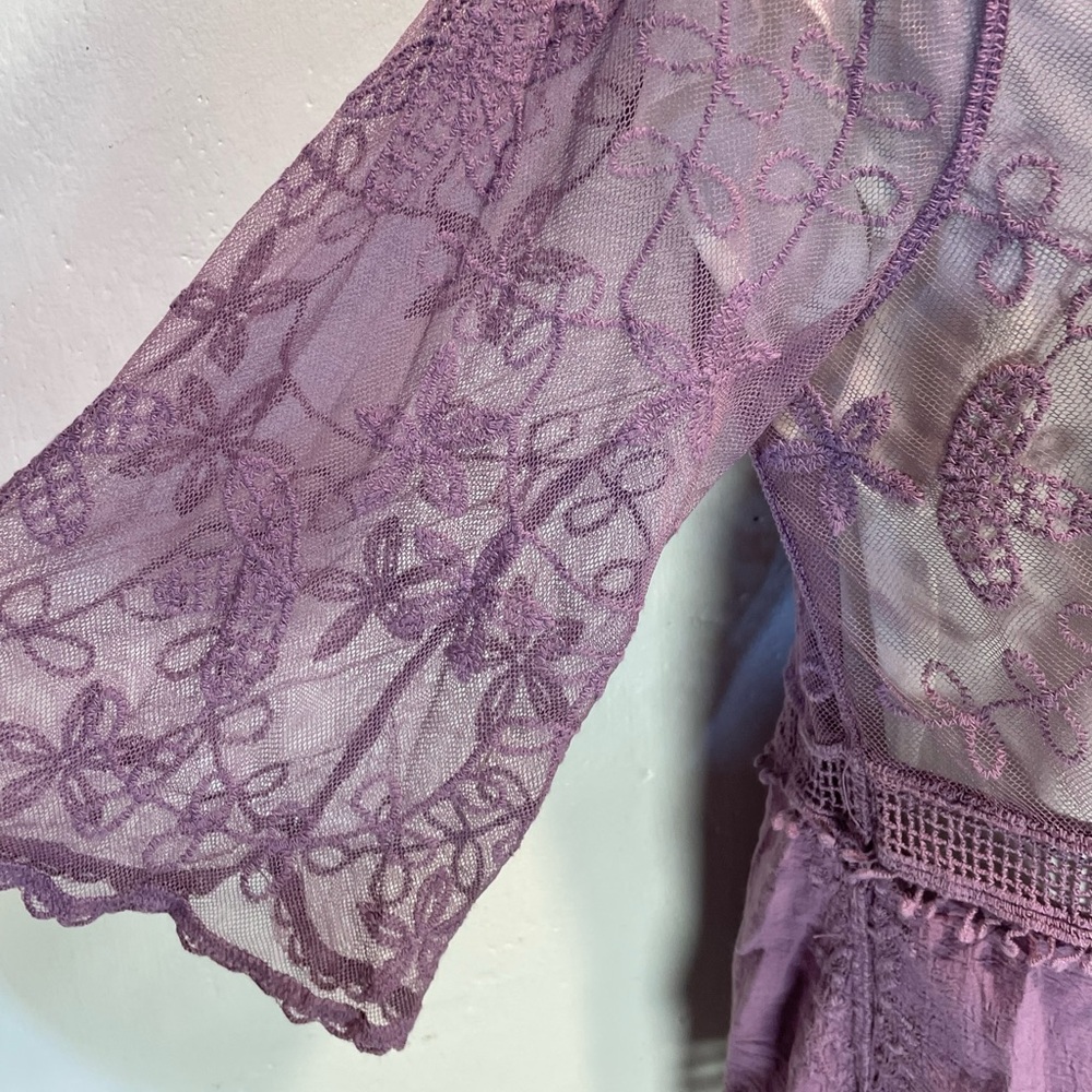 #0220 Set of 2 Lace V-Neck Tunic Dress/Swimsuit Cover Up in Purple and Teal - Picture 10 of 11